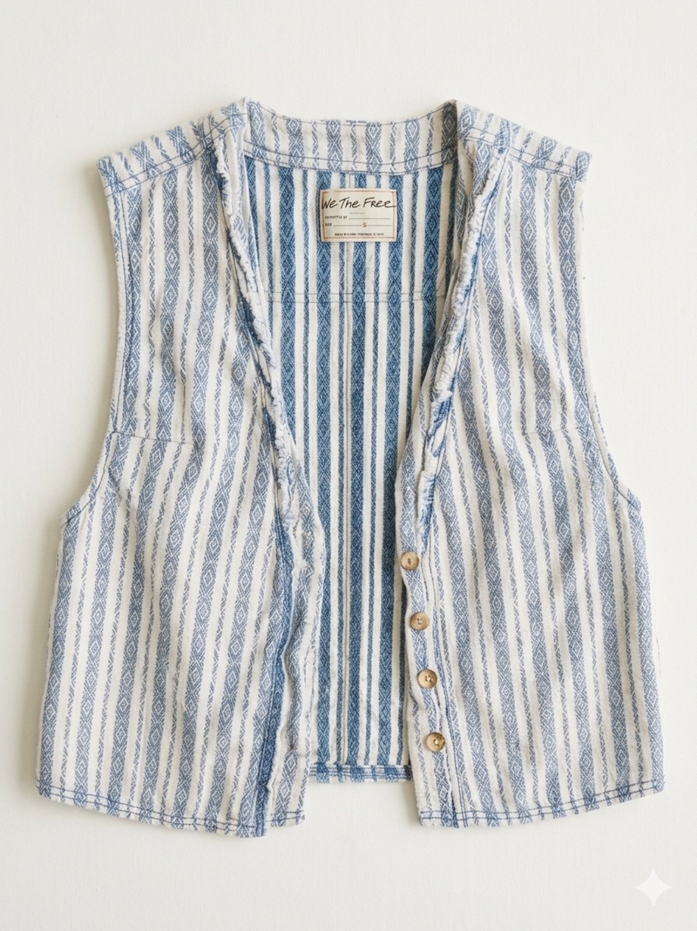 We The Free White & Blue Striped Button Vest